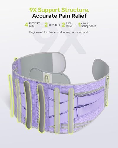 Rakiie Back Brace for Lower Back Pain Women with 9X Support System, Ergonomic Lumbar Support for Pain Relief, Breathable Mesh Design with 3D Silicone Pad for Sciatica,Purple Size S (Waist: 28.7"-35.8")