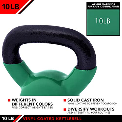 JFIT Kettlebell Weights Vinyl Coated Iron - style: 10lb (Green)