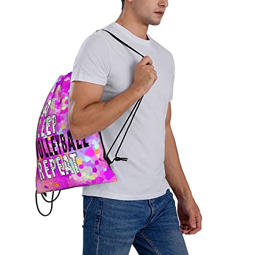 Drawstring Backpack Gym String Bag Sports Drawstring Sackpack For Women Men - color: New Eat Sleep Volleyball Repeat