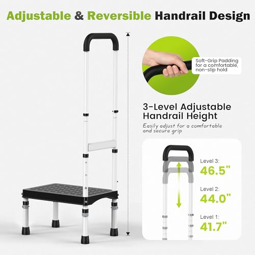 RV Step Stool with Handle for Elderly,1 Step Ladder with Handrail, Reinforced PP Wide Platform, Adjustable Height, Portable Stairs for Hot Tub/Camper/Mobile Home/Porch/SPA Pool/Pet Stairs - size: 1 Step-Adjustable Height