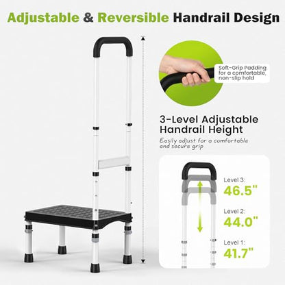 RV Step Stool with Handle for Elderly,1 Step Ladder with Handrail, Reinforced PP Wide Platform, Adjustable Height, Portable Stairs for Hot Tub/Camper/Mobile Home/Porch/SPA Pool/Pet Stairs - size: 1 Step-Adjustable Height