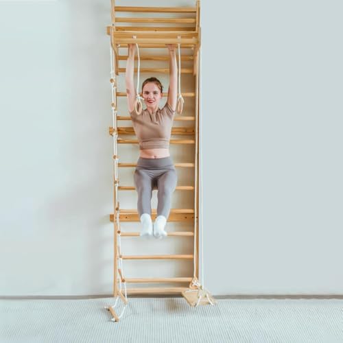Avenlur Betula Swedish Ladder Wall Gym - Indoor Playset with Swing, Rope Ladder, Pull-Up Bar, and Slide - Indoor Gym for Kids and Adults - size: 79"