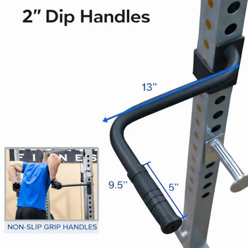 Valor Fitness Power Rack Dip Handle Attachments with Multiple Fits - Options Compatible with 2" & 2.5" Uprights and 3" Rigs with 1" Hole - Strength Training Accessory - size: 2" x 2" Frame