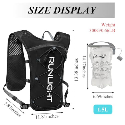 Running Vest for Women Men Lightweight Hydration Backpack Pack with 1.5L Water Bladder Bag Hydro Daypack for Hiking,Trail,Skiing,Camping,Cycling,Race,Marathon - color: Black