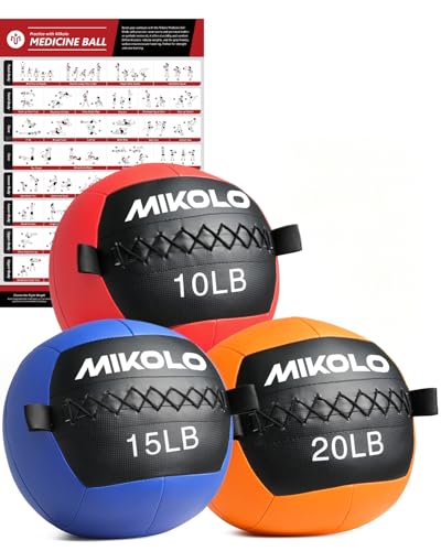 Mikolo Medicine Ball, Wall Ball,Soft Medicine Ball Set,Slam Ball for Core Training, Strength Workouts -Multi-Weight 10lbs 20lbs Exercise Balls for Home Gym, Functional Fitness (10/15/20/25LB) - style: 10+15+20lbs