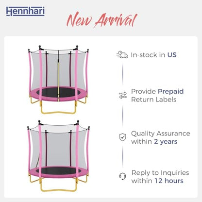 5 FT Kids Trampoline with Safety Enclosure Net, Indoor Outdoor Toddler Trampoline with U-Shaped Legs & Foam Poles, Mini Trampoline for Kids