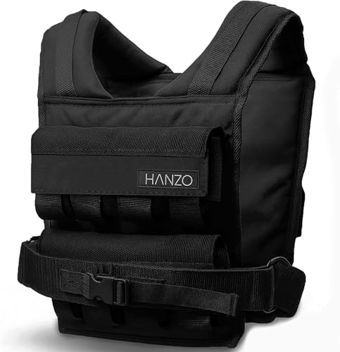 HANZO Weighted Vest for Men & Women 25lbs | 35lbs | 45lbs | 65lbs | Weight Vest With Removable Iron Weights, Adjustable Heavy Duty Weighted Workout Vest for Calisthenics & Fitness Training - size: 45 lbs