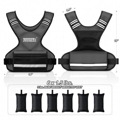 Feyachi Adjustable Weighted Vest, 3-32lb Vest with 6 Ironsand weights - color: Grey, size: 3-12 lbs