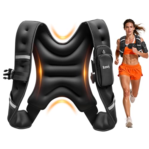 Renoj Weighted Vest for Women Men: Available in 6lb/8lb/10lb/11lb/12lb/14lb/16lb/20lb Fixed Weights for Walking, Running, Training, Exercise, Weight Loss - With Reflective Strips and Storage Pocket - color: Black, size: 8LB