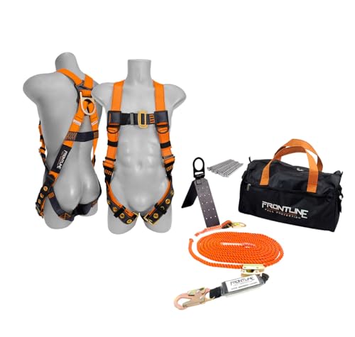 Frontline Combat Complete Roofers Kit with 50' Lifeline Combat™ Full Body Harness | OSHA & ANSI Compliant - size: 50FT Lifeline