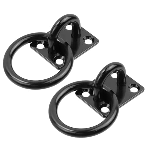 Semetall M8 Ceiling-Wall Mount Hook & Pad Eye Plate - 2Pack Stainless Steel Black Deck Hardware with Screws, Heavy Duty Anchor Rings for Boat Rigging, Yoga Swings, Hammocks & Marine Suspension - size: M8