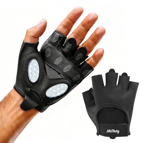 Workout Gloves for Men & Women – Fingerless Gym Gloves for Weight Lifting, Crossfit, Fitness, Exercise & Training with Silicone Grip Dots for Secure Hold & Palm Padding Protection - color: Black, size: Large: 7.7–8.5"