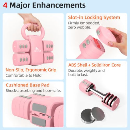 Abahub 2 in 1 Kettlebell & Dumbbell Set, Adjustable Dumbbell for Home Gym - color: Pink