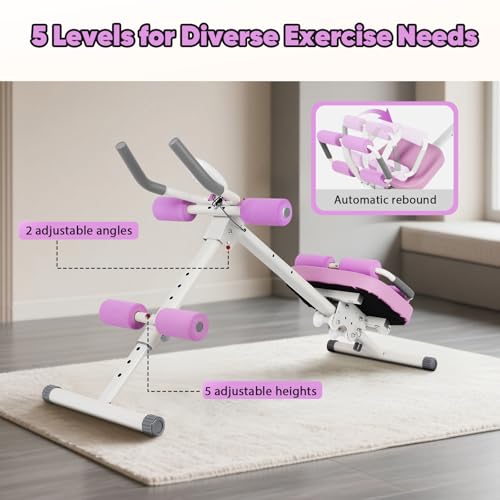 FAHKNS 6 in 1 Adjustable Ab Trainer Machine, Multi-Functional Ab Workout Equipment for Home Gym, Sit Up Exercise and Strength Training (Purple)