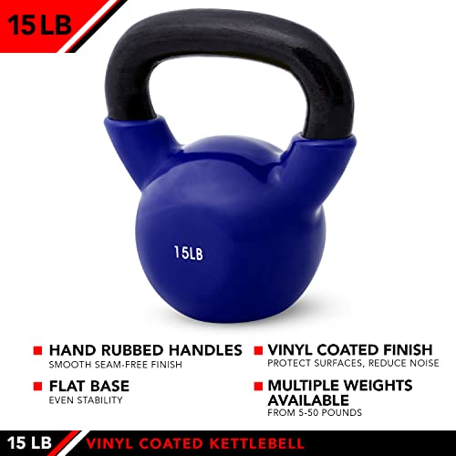 JFIT Kettlebell Weights Vinyl Coated Iron - style: 15lb (Navy Blue)