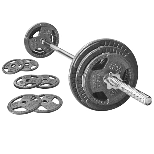 Fitvids Cast Iron Standard Weight Plates Including 5FT Standard Barbell with Star Locks, 45-Pound Set (35 Pounds Plates + 10 Pounds Barbell), Multiple Styles - style: Style #1