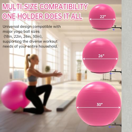 26" Exercise Ball Holder Wall Mount - Adjustable Yoga Ball Storage Rack for 14 to 30 Inch Stability Balls, Heavy-Duty Metal Balance Ball Wall Mount with 12-Inch Diameter Ring