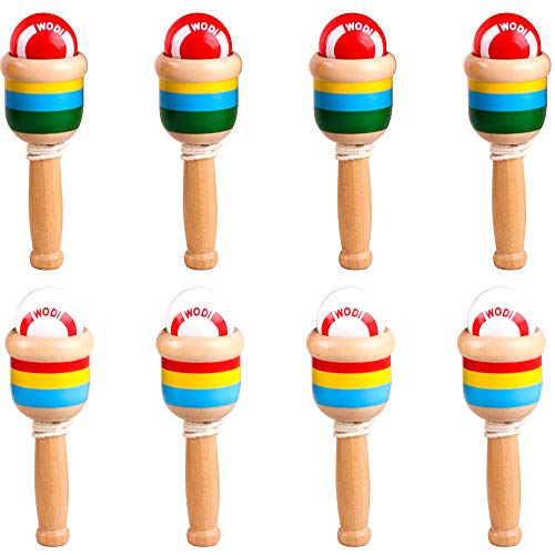 8 Pack Wooden Catch Ball Game Ball Catching Cup Vintage Catch Games for Kids Hand Eye Coordination Educational Game, White and Red