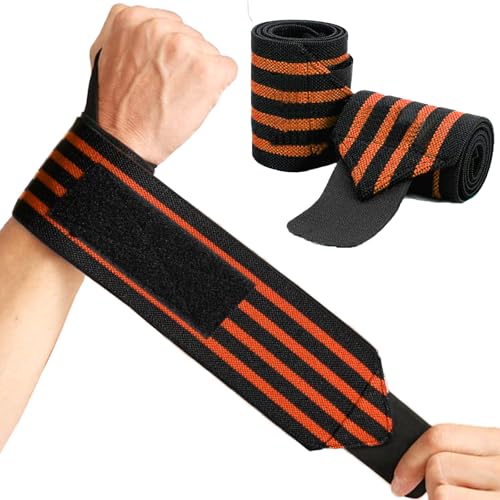 Wrist Wraps 18" Thumb Loop Straps for Powerlifting & Bench Press - color: Orange