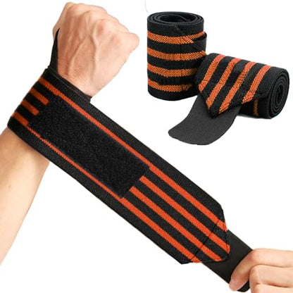 Wrist Wraps 18" Thumb Loop Straps for Powerlifting & Bench Press - color: Orange