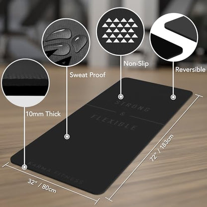 Large Exercise Mat – Extra Thick 10mm Workout Mat (72"x32") – Non-Slip TPE Yoga Mat for Women & Men – Pilates, HIIT, Fitness & Home Gym Mat – Includes Free Carry Bag - color: Black - Engraved
