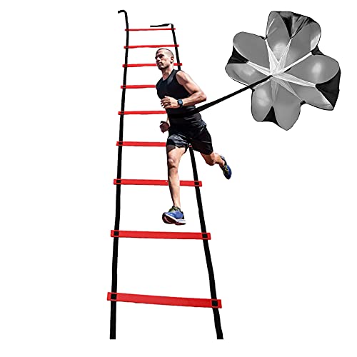 Agility Ladder Speed Agility Training Set, Include 3m Adjustable Agility Ladder/1 Resistance Parachute, for Sprint Running Football Training
