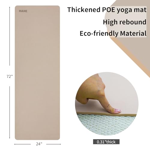 HAHE Yoga Mat Thick (8MM,1/3"), Eco-Friendly POE Non Slip Yoga Mat, High Rebound & Shock Absorption, Anti-Tear & Sweat-Resistant for Yoga, Fitness, Home, Workouts, Large Pilates Mats 72"x24" with Carrying Strap