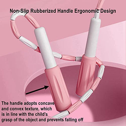 Jump Rope Soft Beaded Skipping Rope Adjustable Length Tangle Basic Jump Ropes for Fitness School Exercise Equipment for Women,Men Perfect Weight Loss 9 FT - color: Pink
