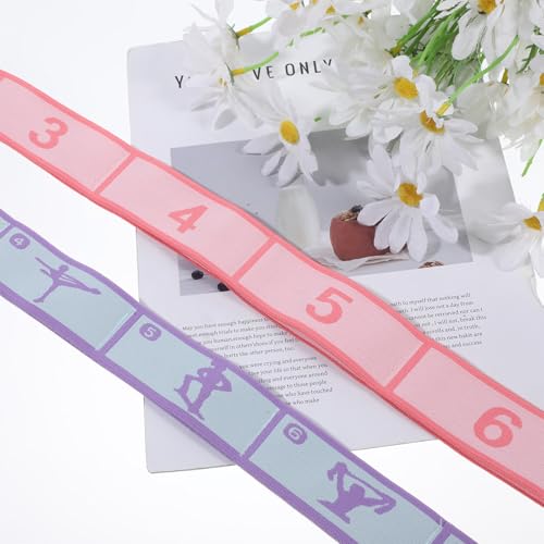 Adjustable Stretch Strap, 2 Pcs Elastic Yoga Stretching Strap with Loops 8-Loop Dance Stretch Band Stretching Bands for Flexibility Multi-Loop Exercise Bands for Pilates, Latin and Yoga