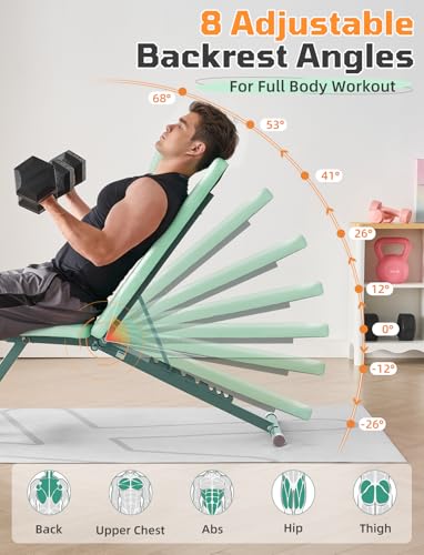 SPORTSOUL 880LB Weight Bench, 8-Position Backrest Adjustable Workout Bench - color: Green