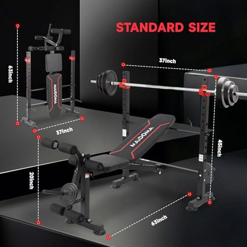 1500LBS / 750LBS 8 in 1 Weight Bench with Leg Extension and Squat Rack, Adjustable Flat Incline Decline Bench Press for Full Body Workout（US Stock）