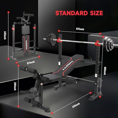 1500LBS / 750LBS 8 in 1 Weight Bench with Leg Extension and Squat Rack, Adjustable Flat Incline Decline Bench Press for Full Body Workout（US Stock）
