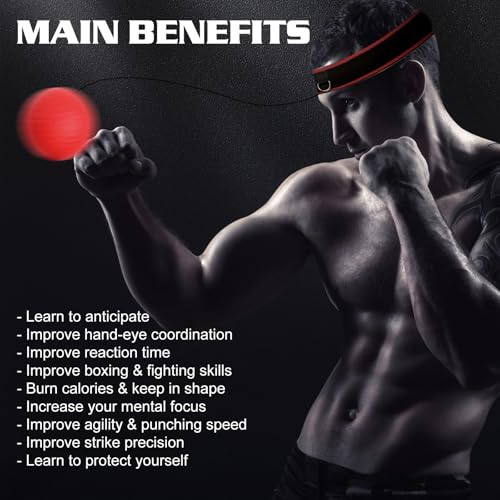 KTEBO® Boxing Reflex Ball Headband Set - Includes 4 Different Balls and 2 Adjustable Headbands for Beginner Proficiency Improvement, Great Boxing Equipment