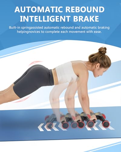 Ab Roller Wheel, Ab Roller, Upgraded Automatic Rebound Ab Roller with Elbow Support, Knee Mat & Timer, 4 Wheels Ab Workout Equipment for Core Strength Training, Silent Ab Wheel for Beginners Men Women Home Gym Fitness