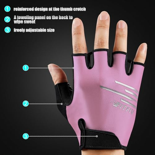 Cycling Gloves for Men and Women, Half Finger Padded Bike Gloves - color: I Light&Pink, size: Small