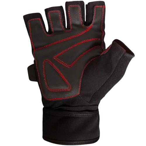 Meister Wrist Wrap Weight Lifting Gloves w/Gel Padding - color: Black / Red, size: X-Large