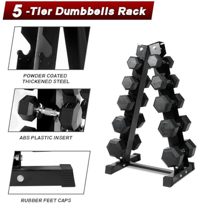Ritfit 5-650 LBS PVC Encased Hex Dumbbell Sets with Optional Rack for Home Gym, Hand weight with Chrome Handle for Strength Training,Workouts - style: (5+10+15+20+25) 150LBS SET