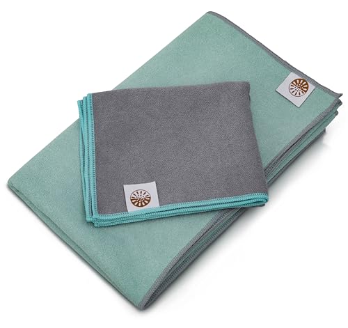 72" x 26.75" Long Hot Yoga Mat Towel Plus Compact Face Towel – Hot Yoga Essentials - Full Length, Absorbent, Microfiber Material for Workout, Gym - Pack of 2 Yoga Towels - Grip Improves with Sweat