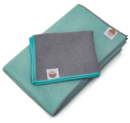 72" x 26.75" Long Hot Yoga Mat Towel Plus Compact Face Towel – Hot Yoga Essentials - Full Length, Absorbent, Microfiber Material for Workout, Gym - Pack of 2 Yoga Towels - Grip Improves with Sweat