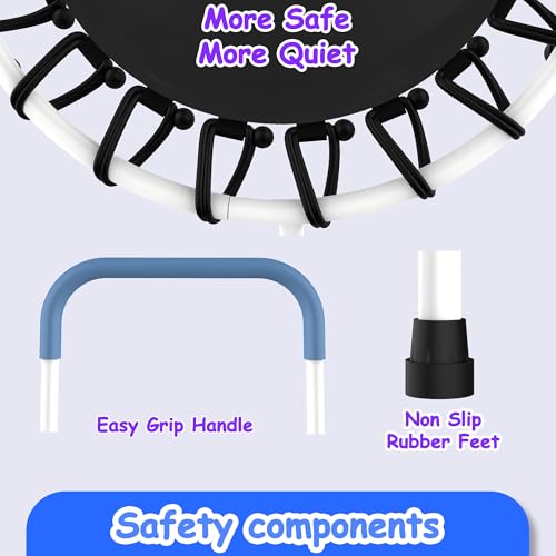 Trampoline w/Handle, Indoor Mini Trampoline with Bungee Cord No-Gap Jump Mat, Exercise Rebounder with Non Slip Feet for Boys & Girls Age 1-4, Safe Indoor Play Trampoline for Balance Fitness Training