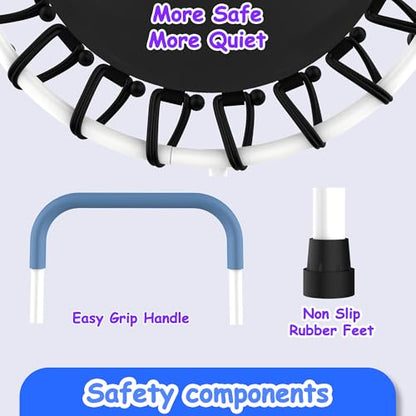 Trampoline w/Handle, Indoor Mini Trampoline with Bungee Cord No-Gap Jump Mat, Exercise Rebounder with Non Slip Feet for Boys & Girls Age 1-4, Safe Indoor Play Trampoline for Balance Fitness Training