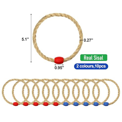 10 Pack Sisal Rope Ring Toss Game Replacement Parts for Kids and Adults, Outdoor Toss Rings for Speed Agility Practice Game,Yard Games Lawn Games for Party(Red and Blue)