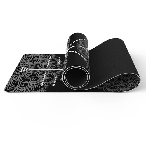 FOLAI Extra Thick Yoga Mat 6mm，pilates mat thick - Non-Slip Exercise Mat for HIIT, Pilates & Home Workouts & Workout with Free Carry Strap - color: body line black