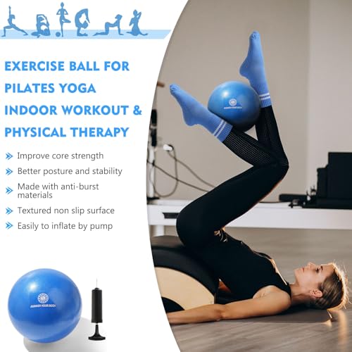 Pilates Ball Resistance Bands Grip Socks Barre Sets, Loop Exercise Bands 5 Levels, Small Yoga Ball 9 Inch, Non Slip Socks Workout Kit at Home - color: Blue