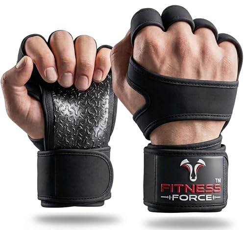 FITNESS FORCE Ventilated Weight Lifting Workout Gloves for Men & Women | Gym Gloves for Men & Women with Built-in Wrist Wraps for Men, Exercise Gloves for Weightlifting, Cycling & Cross Training - color: Black, size: Large