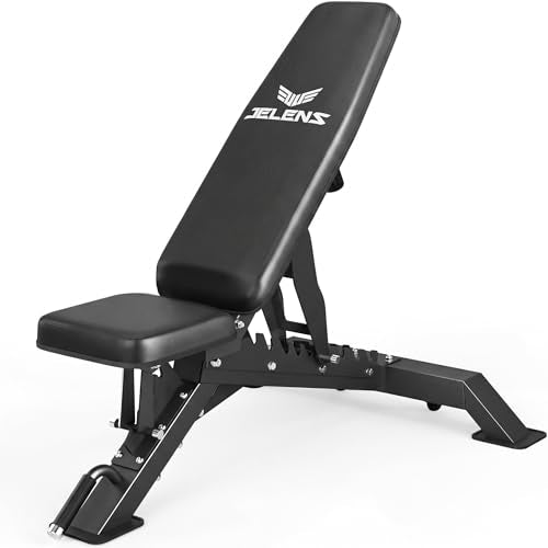 JELENS WB02 Adjustable Weight Bench for Home Gym, 660LBS Flat/Incline Workout Bench Press with Fast Adjustment, Thick Cushion, Silent Wheels for Strength Training