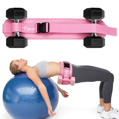 Hip Thrust Belt for Dumbbells & Barbells, Premium Leather Non-Slip Glute Bridge Pad for Booty & Lower Body Workouts, Adjustable Weight Belt for Women Home Gym Training - color: pink