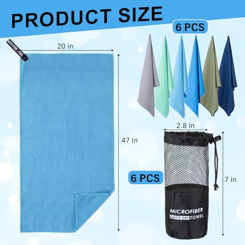 6 Pack Large Microfiber Gym Towels, 47" x 20" Quick Dry Sweat Towels Super Absorbent Soft Fast Drying Towel Lightweight Towel for Workout, Camping, Backpacking, Beach, Swimming(Classic) - color: Classic