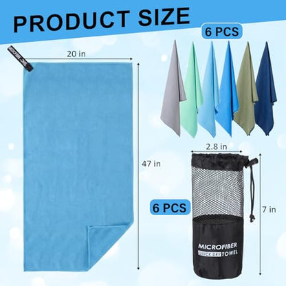 6 Pack Large Microfiber Gym Towels, 47" x 20" Quick Dry Sweat Towels Super Absorbent Soft Fast Drying Towel Lightweight Towel for Workout, Camping, Backpacking, Beach, Swimming(Classic) - color: Classic