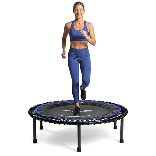 MXL Maximus PRO Bungee Rebounder - Premium 40" Indoor Mini Trampoline for Adults, Quiet Soft Bounce with 60 Connectors, Foldable Legs, DVD & Online Workouts, 400lb - style: Without Bar